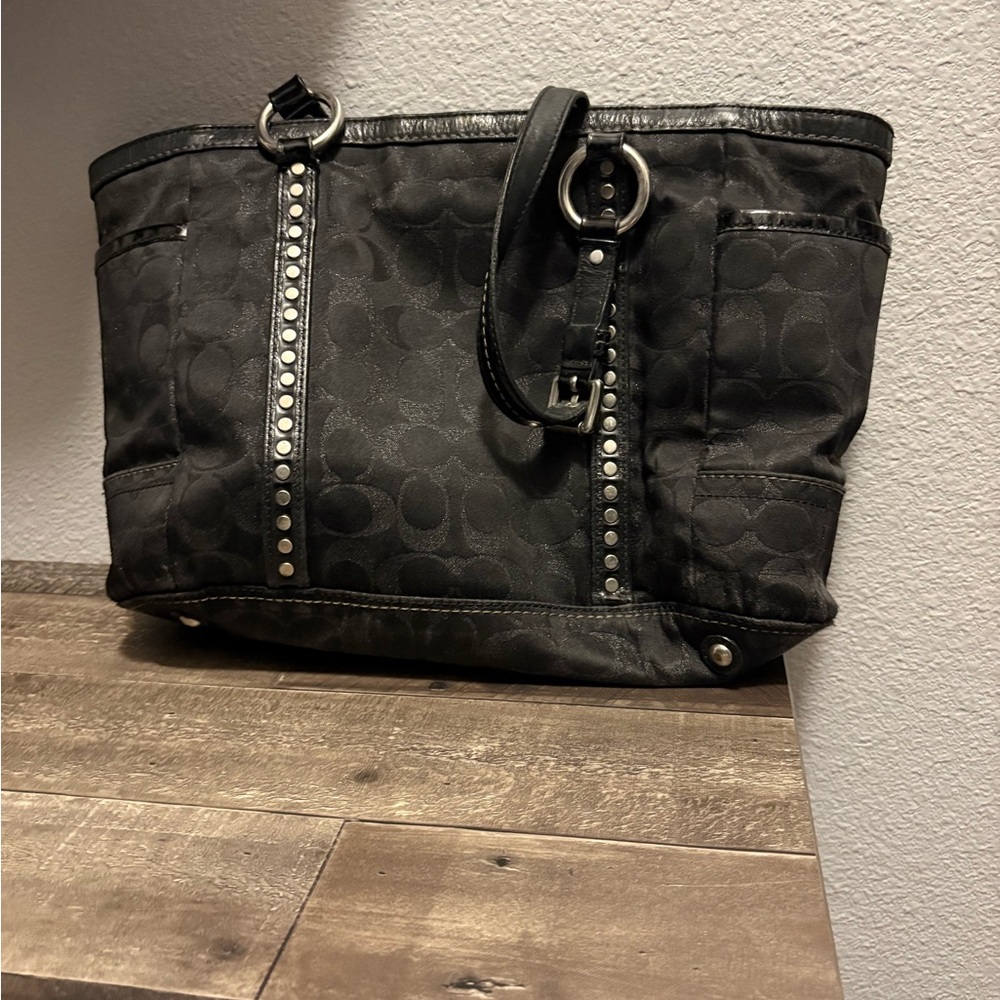 Coach Black Tote with Silver Accents